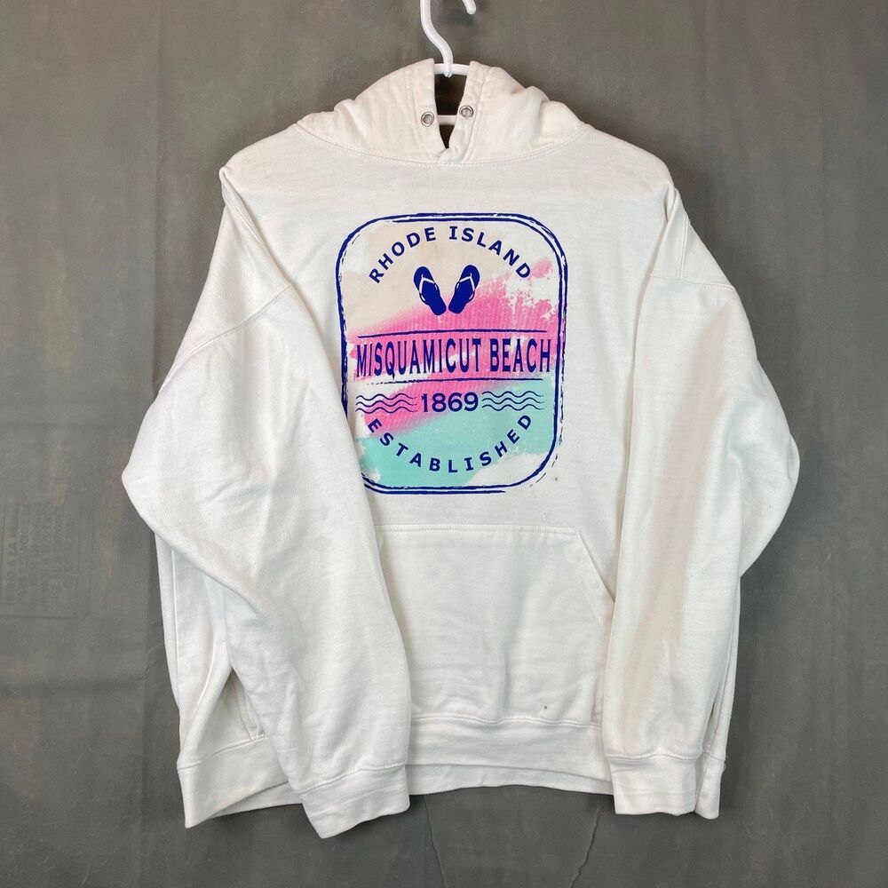 Homespun Hoodie Unisex XL White Misquamicut Beach Rhode Island Grap Outdoor